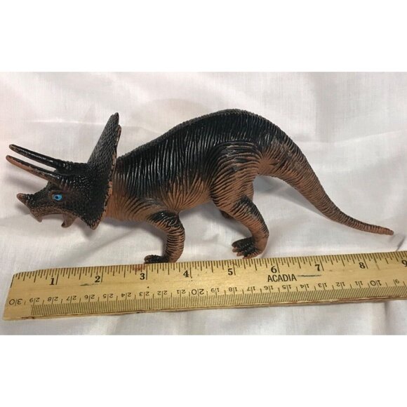 Vintage 1998 TRICERATOPS Toy Figure Dinosaur Black Brown Blue Eyes Squishy Vinyl - Picture 8 of 10